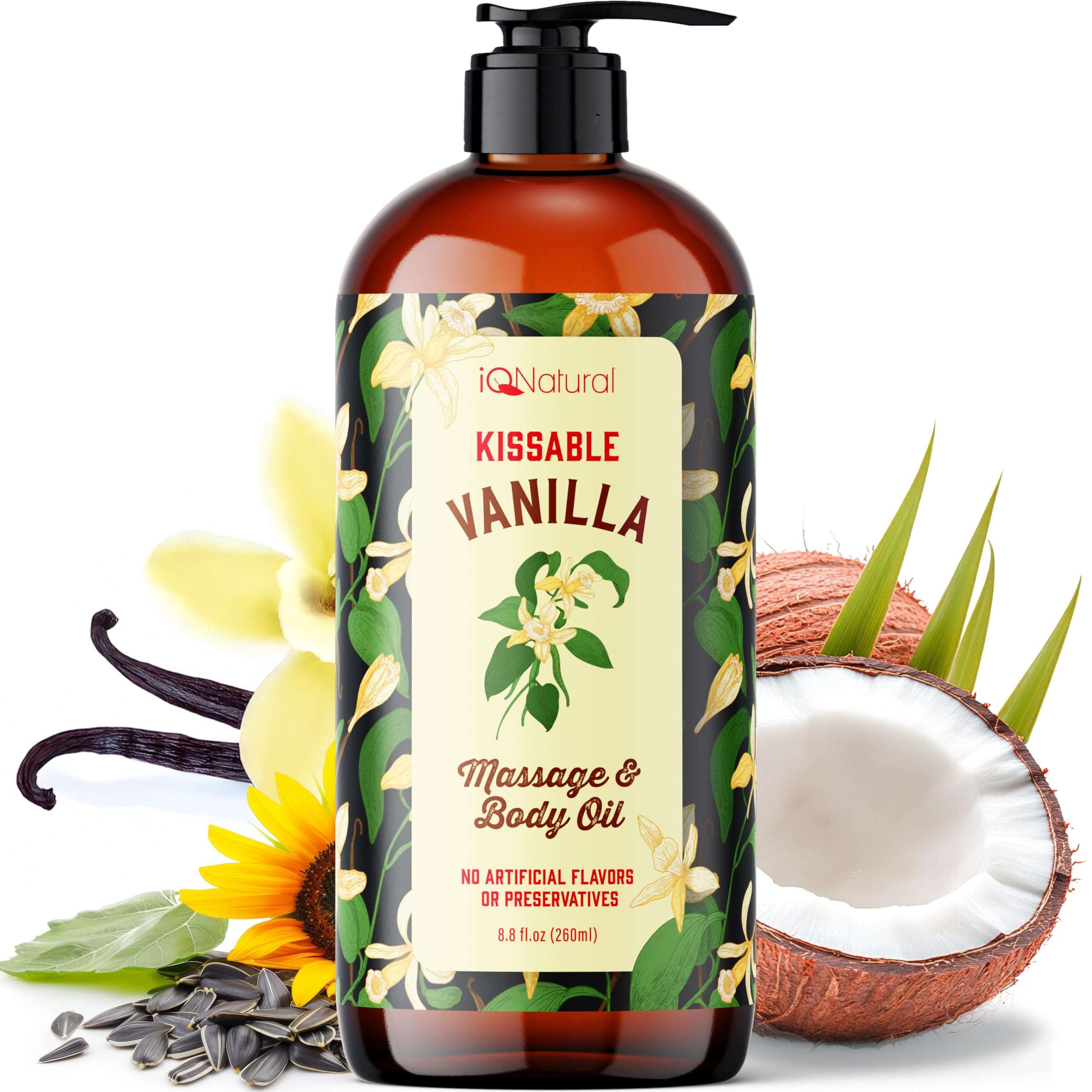 Edible Massage Oil Safe for Genitals - Warming Massage Oil for Date Night, Couples Intimacy - Flavored Edible Body Oil Safe for Private Area, Vanilla 8oz, - Image 1