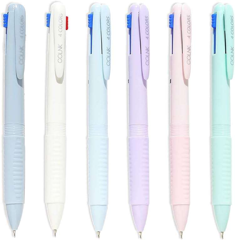 COLNK Multicolor Ballpoint Pen 0.5, 4-in-1 Colored Pens Fine Point,Ballpoint Gift Pens for Planner Journaling,Assorted Ink, 6-Count - Image 1