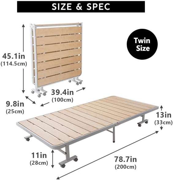 EMOOR Wood Slatted Folding Rollaway Platform Bed SUNOKO-MEHOL Twin for Japanese Futon Mattress (Walnut), Foldable Sleeping Bed Guest Student Dormitory Tatami Mat - Image 2