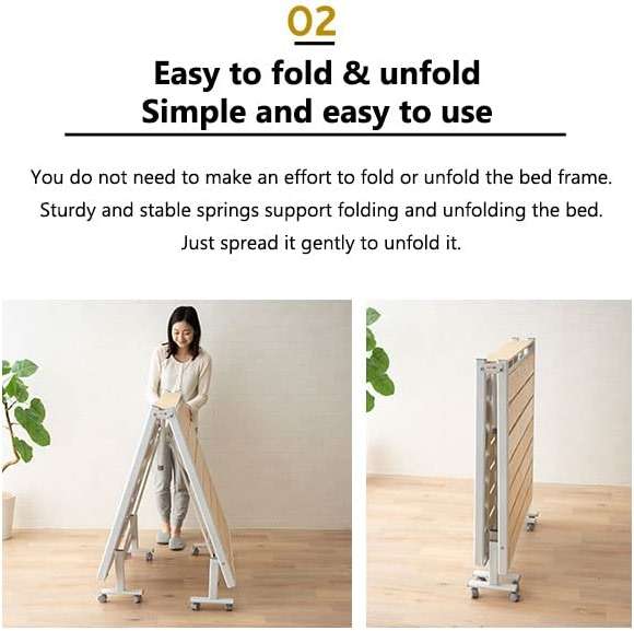 EMOOR Wood Slatted Folding Rollaway Platform Bed SUNOKO-MEHOL Twin for Japanese Futon Mattress (Walnut), Foldable Sleeping Bed Guest Student Dormitory Tatami Mat - Image 4