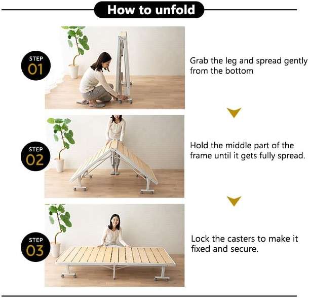 EMOOR Wood Slatted Folding Rollaway Platform Bed SUNOKO-MEHOL Twin for Japanese Futon Mattress (Walnut), Foldable Sleeping Bed Guest Student Dormitory Tatami Mat - Image 5
