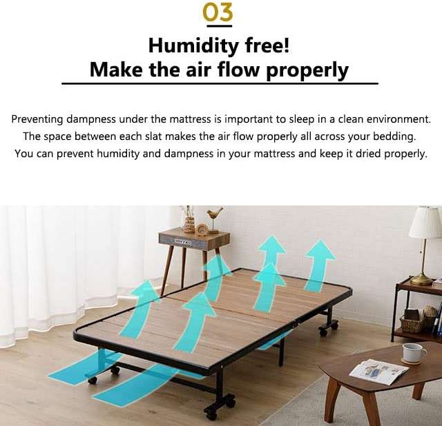 EMOOR Wood Slatted Folding Rollaway Platform Bed SUNOKO-MEHOL Twin for Japanese Futon Mattress (Walnut), Foldable Sleeping Bed Guest Student Dormitory Tatami Mat - Image 6