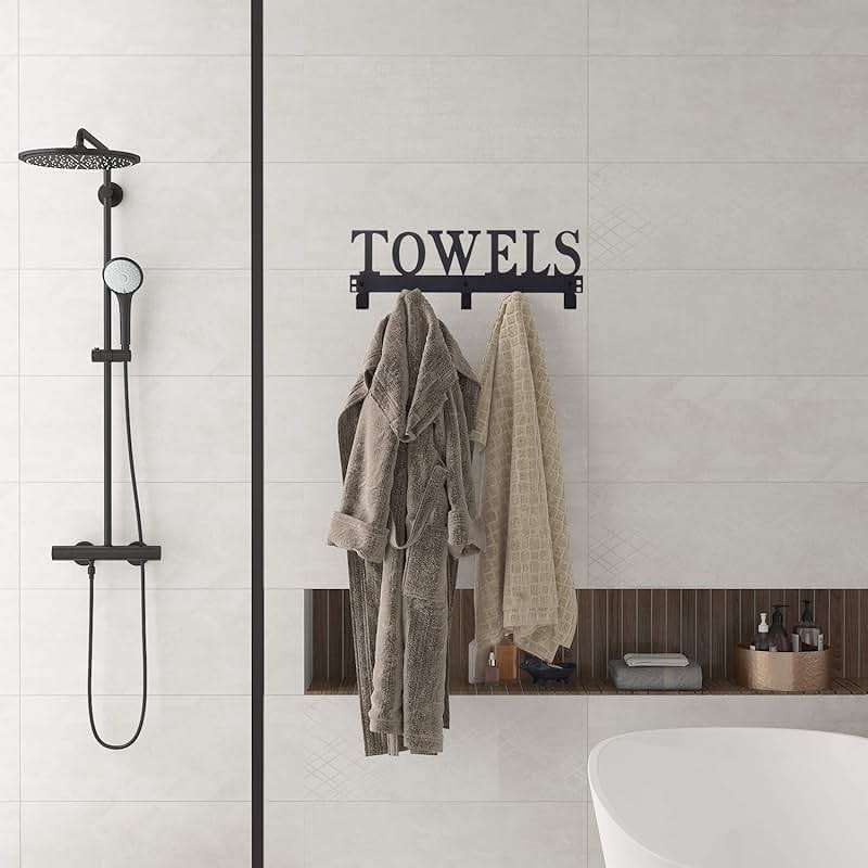 Kuhome Over The Door Hooks, Towel Holder for Bathroom, Door Mount Towel Rack Towel Hooks for Bedroom Beach Towels Bathrobe Wall Mount Hang on The Door Cabinet Cupboard Metal Sandblasted (Black) - Image 2