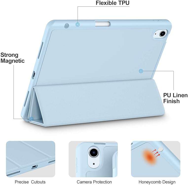 Akkerds Compatible with iPad Air 11 Inch Case 8th/7th/6th Generation (M4/M3/M2) 2026/2025/2024, for iPad Air 5th/4th Generation Case 10.9 Inch 2022/2020 with Pencil Holder[Auto Sleep/Wake], Sky Blue - Image 3