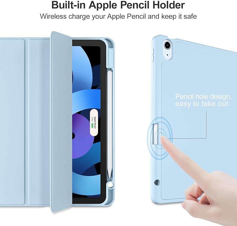 Akkerds Compatible with iPad Air 11 Inch Case 8th/7th/6th Generation (M4/M3/M2) 2026/2025/2024, for iPad Air 5th/4th Generation Case 10.9 Inch 2022/2020 with Pencil Holder[Auto Sleep/Wake], Sky Blue - Image 7