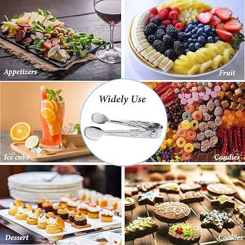 3PCS Mini Serving Tongs, 4Inch Rose Stainless Steel Sugar Cube Tongs, Sliver Small Ice Tong for Tea and Coffee Party, Appetizers, Desserts by Sunenlyst (Silver) - Image 4