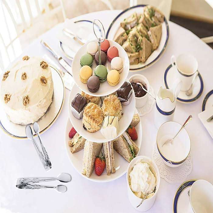 3PCS Mini Serving Tongs, 4Inch Rose Stainless Steel Sugar Cube Tongs, Sliver Small Ice Tong for Tea and Coffee Party, Appetizers, Desserts by Sunenlyst (Silver) - Image 5
