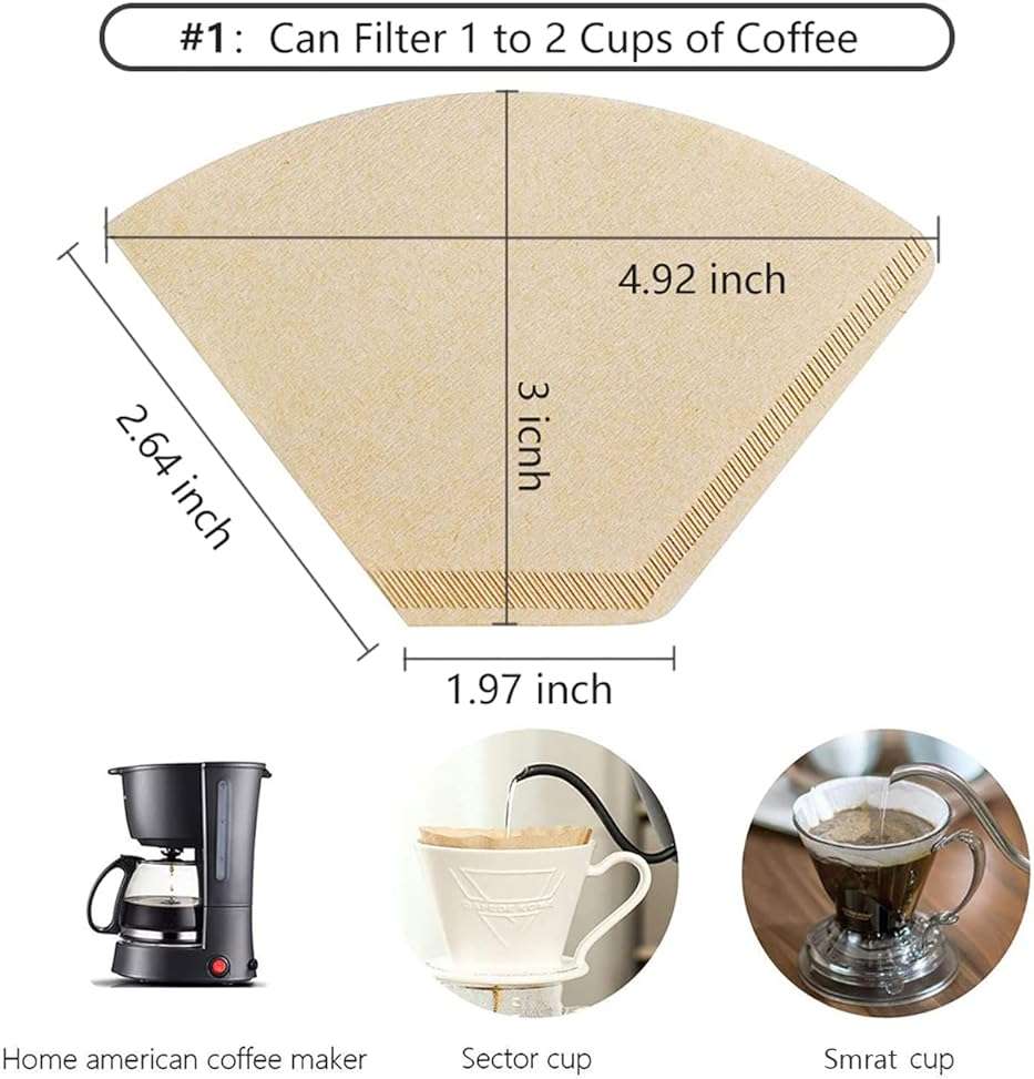 Coffee Filter #1, Disposable Coffee Filter Paper Natural Brown Cone Coffee Filters Unbleached U Shape Fit for Pour Over Coffee Cup, Coffee Maker(Brews 1-2 Cups,100 Count) - Image 3