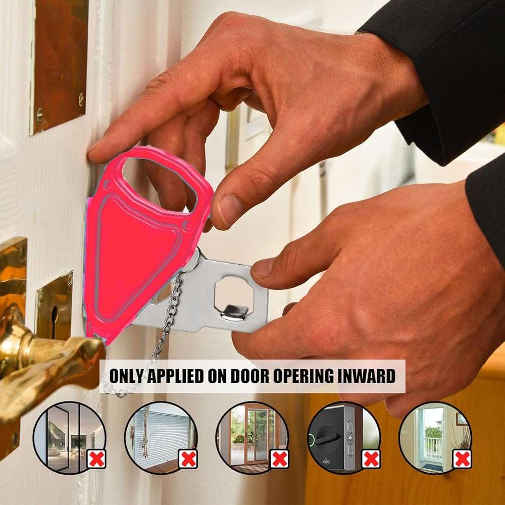 Portable Door Lock for Travel, Door Lock Self-Defense Security Device for Home, Apartment, Hotel, Living Motel, School Dorm, House for Open Inwards Door - Image 5