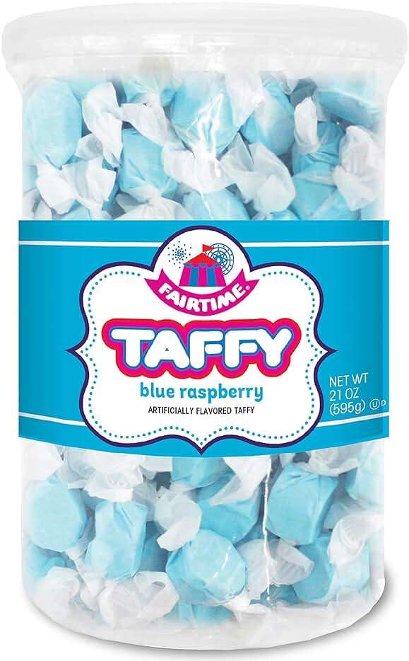 Fairtime Blue Raspberry Taffy, 21 oz Jar - Individually Wrapped Saltwater Taffy for Soft & Chewy Candy Gifts, Wedding Candy Favors for Guests, Buffet, Birthday Parties, Baby Shower Wedding Favors, Candy Bowl or Goodie Bags - Image 1