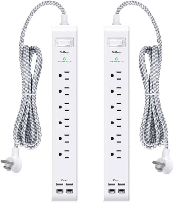 2 Pack Power Strip, 12FT Long Extension Cord, Surge Protector with 6 Outlets and 4 USB Ports (2 USB C), Flat Plug Overload Protection, Extension Cord 10+ ft, Wall Mount for Home Office Dorm College - Image 1