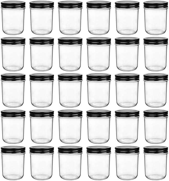 QAPPDA 6oz Glass Jars With Lids,Small Mason Jars Wide Mouth,Mini Canning Jars With Black Lids,Kitchen Storage Jars For Honey,Jam,Jelly,Baby Foods,Wedding Favor,Shower Favors,Spice Jars Set of 30 - Image 1