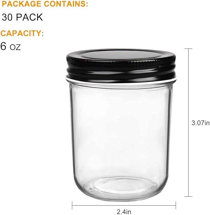 QAPPDA 6oz Glass Jars With Lids,Small Mason Jars Wide Mouth,Mini Canning Jars With Black Lids,Kitchen Storage Jars For Honey,Jam,Jelly,Baby Foods,Wedding Favor,Shower Favors,Spice Jars Set of 30 - Image 3
