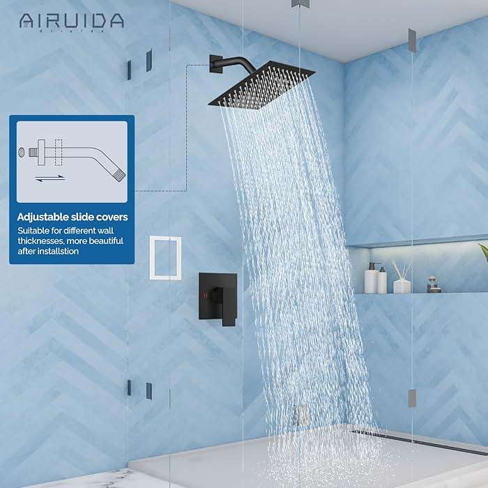 Airuida Shower Faucet Set Bathroom Rain Shower System SUS304 Stainless Steel Single Handle With Male Threads Rough-in Valve Shower Trim Kit 8 Inch Wall Mount Shower Head Matte Black - Image 5