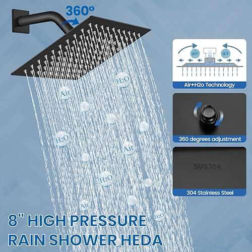 Airuida Shower Faucet Set Bathroom Rain Shower System SUS304 Stainless Steel Single Handle With Male Threads Rough-in Valve Shower Trim Kit 8 Inch Wall Mount Shower Head Matte Black - Image 8