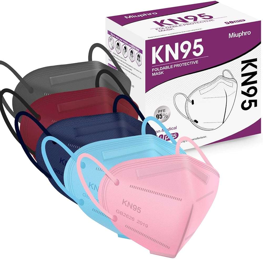 Miuphro Multiple Colour KN95 Face Mask 50 Pcs, 5 Layers Safety KN95 Masks, Disposable Masks Respirator for Outdoor(Pink,Blue,Red,Purlpe,Grey) - Image 1