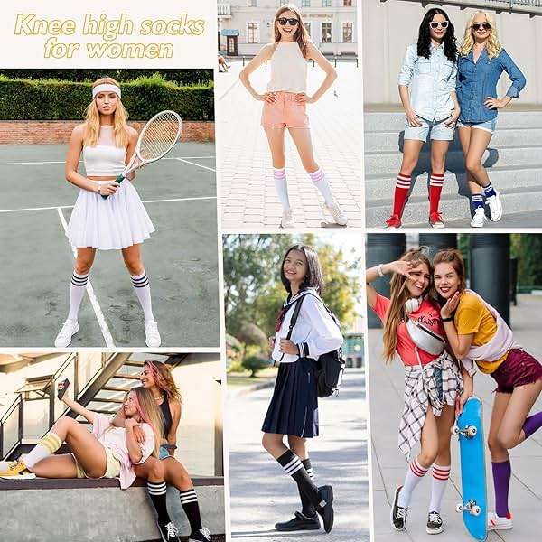 American Trends Womens Athletic Knee High Socks Outdoor Sport Thigh High Stockings Casual Stripes Tube Socks - Image 6