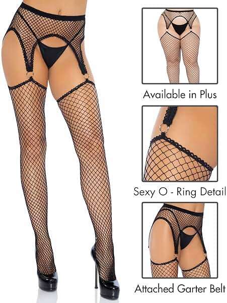 Leg Avenue Women's Fishnet Stockings With Attached Garter Belt - Image 2