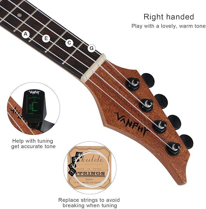 VANPHY Ukulele Concert Ukelele Professional 23 Inch Uku Sapele Ukulele for Kids Adult Beginner Hawaiian Uke Comes with Starter Ukele Kit Include Gig Bag Tuner Strap Ukelel String Picks Clean Cloth - Image 4