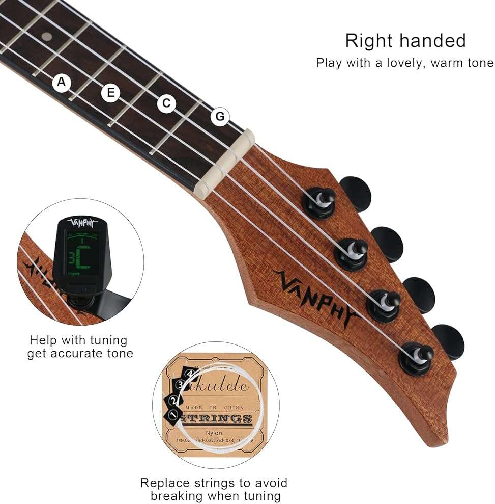 VANPHY Ukulele Concert Ukelele Professional 23 Inch Uku Sapele Ukulele for Adult Beginner Hawaiian Uke Comes with Starter Ukele Kit Include Gig Bag Tuner Strap Ukelel String Picks Clean Cloth - Image 4