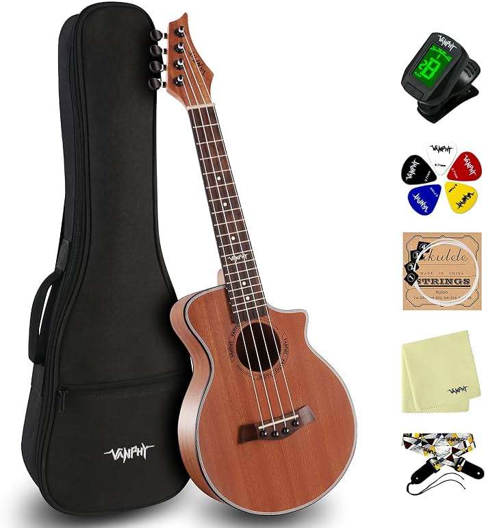VANPHY Ukulele Concert Ukelele Professional 23 Inch Uku Sapele Ukulele for Kids Adult Beginner Hawaiian Uke Comes with Starter Ukele Kit Include Gig Bag Tuner Strap Ukelel String Picks Clean Cloth - Image 8