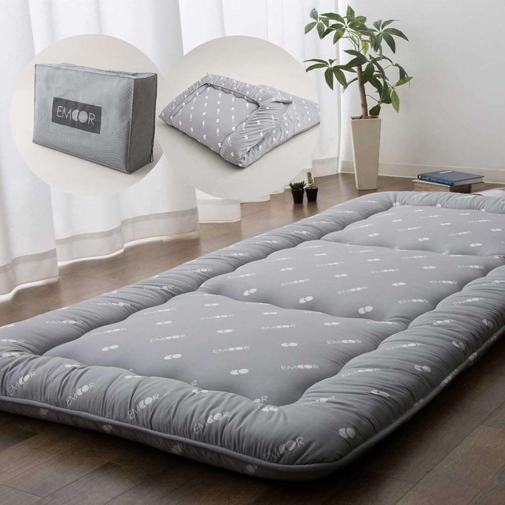 EMOOR Japanese Floor Futon Set (Mattress, Cover & Storage Case) -Kyoto- Full Size (55x80in) Gray, Sleeping Mat Tatami Bed Pad - Image 1