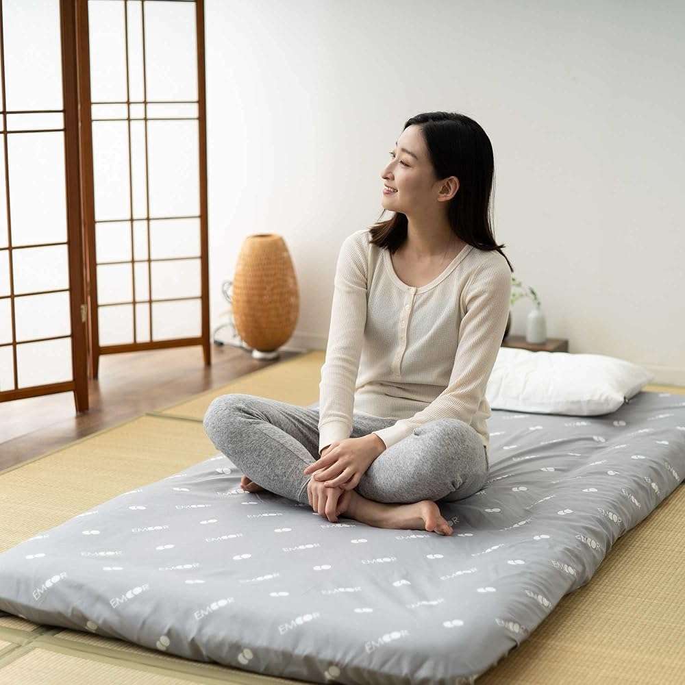 EMOOR Japanese Floor Futon Set (Mattress, Cover & Storage Case) -Kyoto- Full Size (55x80in) Gray, Sleeping Mat Tatami Bed Pad - Image 6
