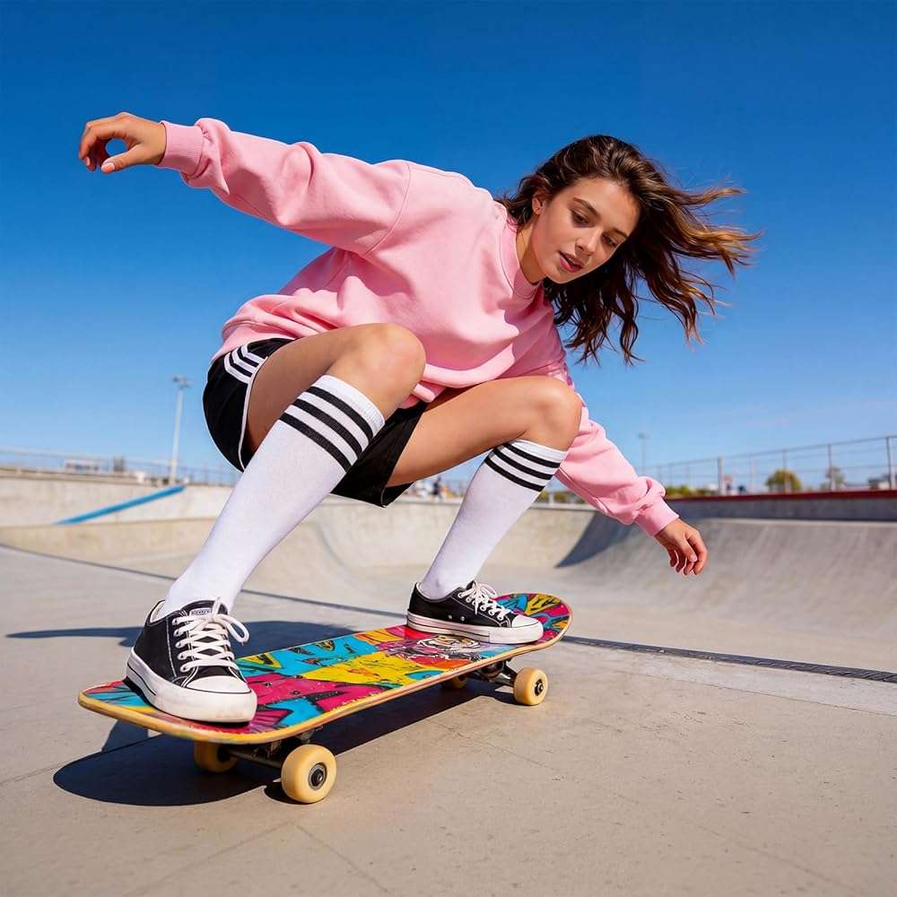 American Trends Womens Athletic Knee High Socks Outdoor Sport Thigh High Stockings Casual Stripes Tube Socks - Image 2