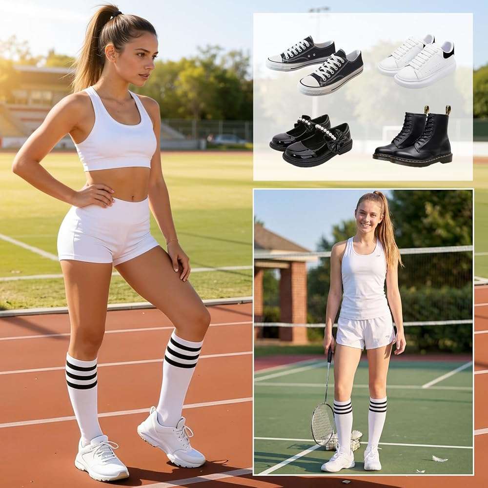 American Trends Womens Athletic Knee High Socks Outdoor Sport Thigh High Stockings Casual Stripes Tube Socks - Image 3