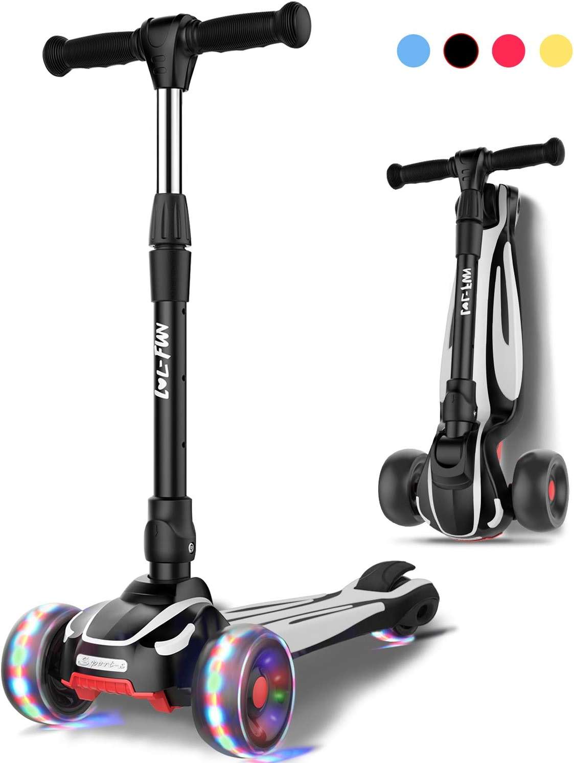 LOL-FUN Toddler Scooter for Kids Ages 3-12 Years Old Boy Girl with 3 Wheel LED Lights, Extra-Wide Childrens Foldable Kick Scooter Kids Ages 3-5 with 4 Adjustable Height and Lean-to-Steer - Image 1
