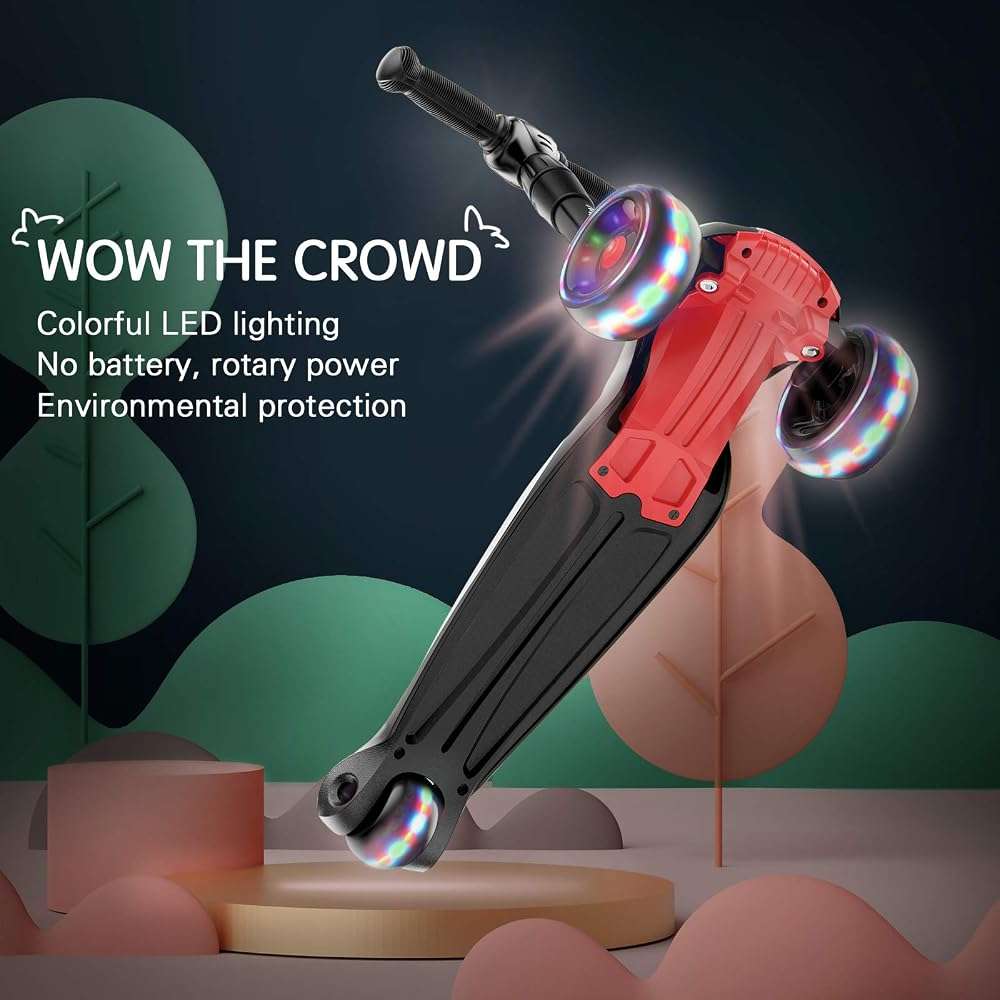 LOL-FUN Toddler Scooter for Kids Ages 3-12 Years Old Boy Girl with 3 Wheel LED Lights, Extra-Wide Childrens Foldable Kick Scooter Kids Ages 3-5 with 4 Adjustable Height and Lean-to-Steer - Image 2