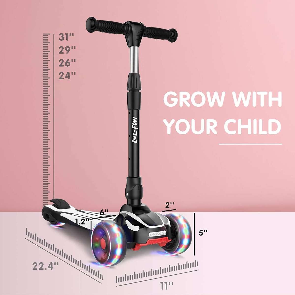 LOL-FUN Toddler Scooter for Kids Ages 3-12 Years Old Boy Girl with 3 Wheel LED Lights, Extra-Wide Childrens Foldable Kick Scooter Kids Ages 3-5 with 4 Adjustable Height and Lean-to-Steer - Image 5
