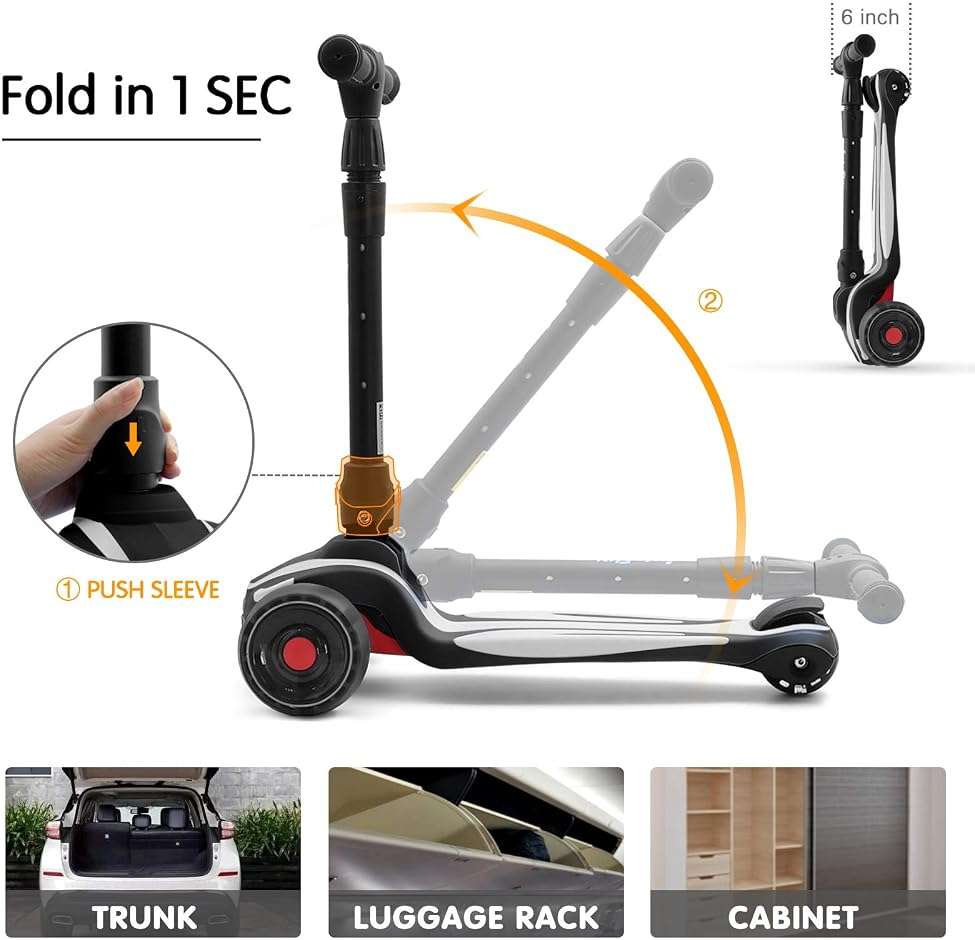 LOL-FUN Toddler Scooter for Kids Ages 3-12 Years Old Boy Girl with 3 Wheel LED Lights, Extra-Wide Childrens Foldable Kick Scooter Kids Ages 3-5 with 4 Adjustable Height and Lean-to-Steer - Image 6