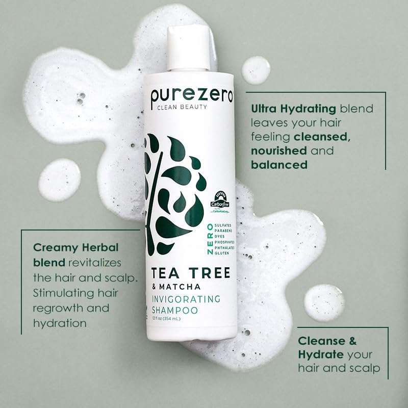 Purezero Tea Tree & Matcha Shampoo and Conditioner Set - Nourishing & Invigorating Scalp Treatment - Zero Sulfates, Parabens, Dyes Vegan and Cruely Free (12 Fl Oz (Pack of 2)) - Image 3