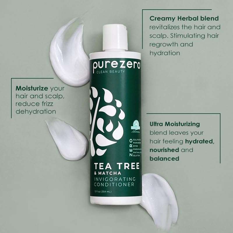 Purezero Tea Tree & Matcha Shampoo and Conditioner Set - Nourishing & Invigorating Scalp Treatment - Zero Sulfates, Parabens, Dyes Vegan and Cruely Free (12 Fl Oz (Pack of 2)) - Image 4