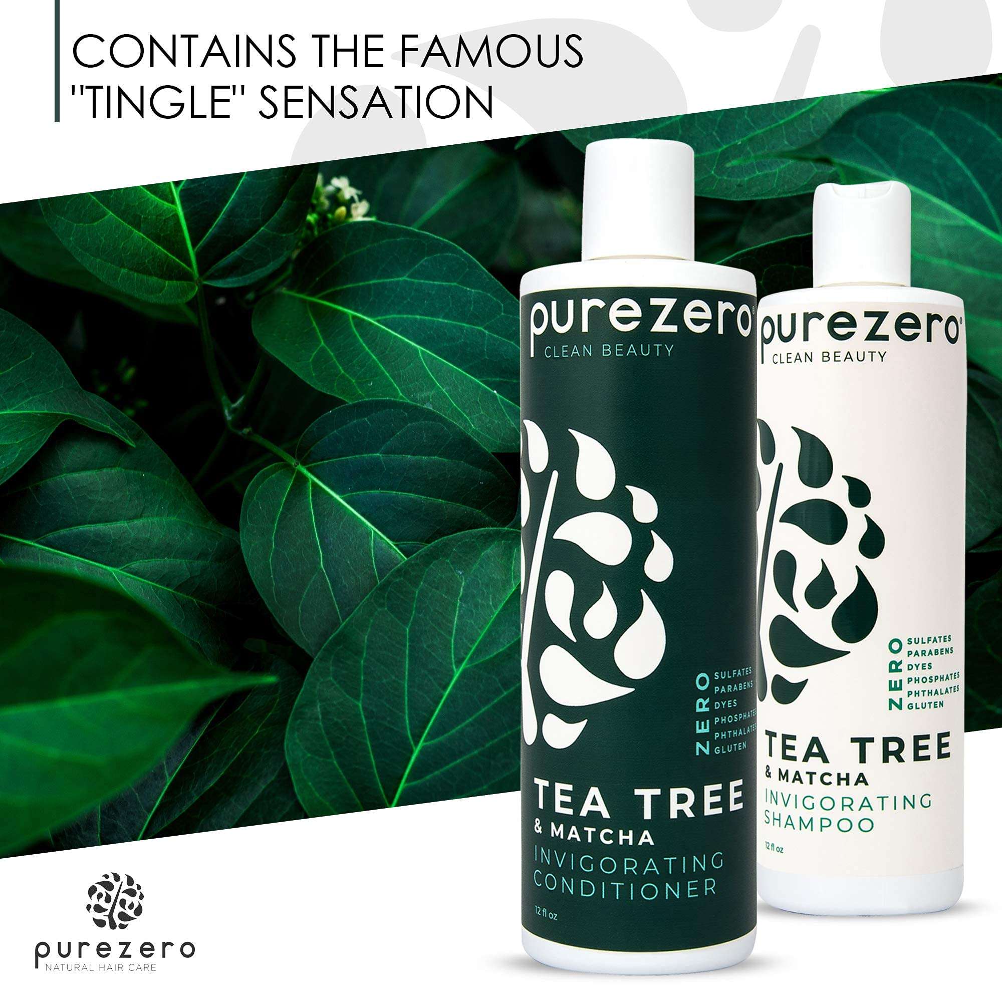 Purezero Tea Tree & Matcha Shampoo and Conditioner Set - Nourishing & Invigorating Scalp Treatment - Zero Sulfates, Parabens, Dyes Vegan and Cruely Free (12 Fl Oz (Pack of 2)) - Image 7