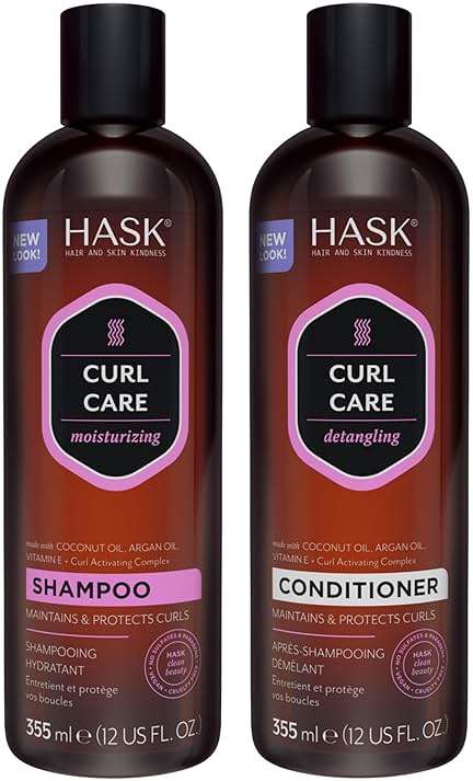 HASK Curl Care Shampoo + Conditioner Set with Coconut and Argan Oil | For Curly Hair, Sulfate-Free, Paraben-Free, Gluten-Free, Vegan, Cruelty-Free, Color Safe | 12oz each - Image 1