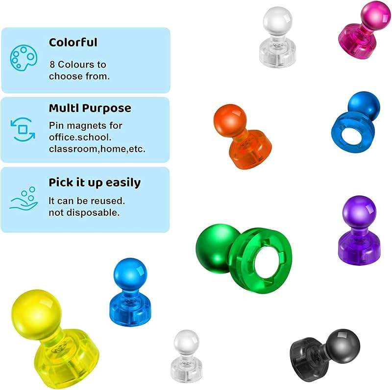 HongyiTime 90 PCS Colorful Strong Magnetic Push Pin Magnets, Office / Classroom Magnets,8 Assorted Color, Perfect to use as Kitchen Home and School, Map Magnets,Whiteboard Magnets - Image 8