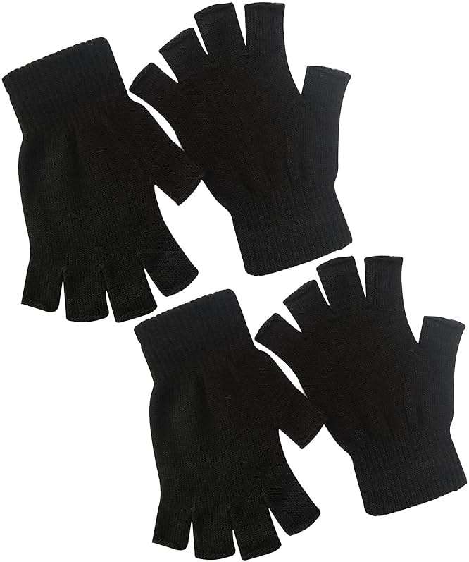 monochef Fingerless Gloves Half Finger Winter Warm Knit Thermal Working Running Biking Driving Typing Men Women Black - Image 1
