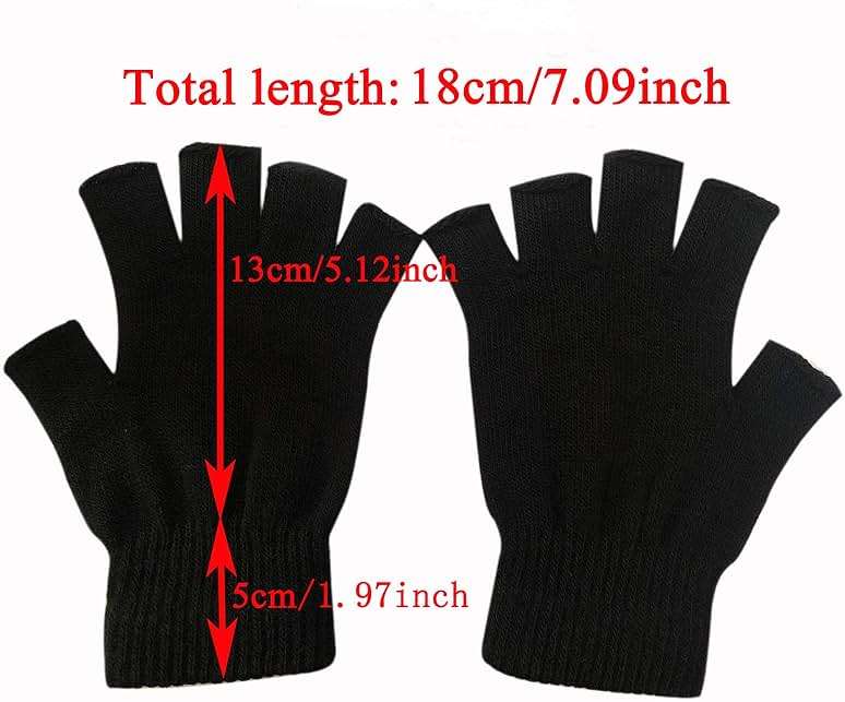 monochef Fingerless Gloves Half Finger Winter Warm Knit Thermal Working Running Biking Driving Typing Men Women Black - Image 2