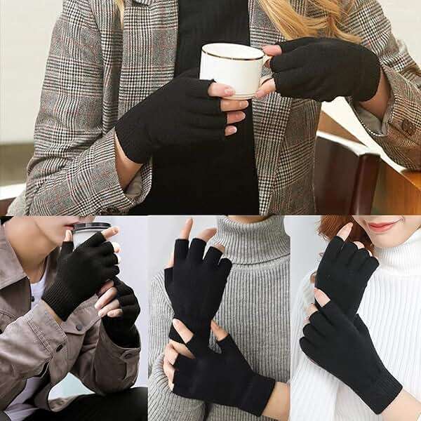 monochef Fingerless Gloves Half Finger Winter Warm Knit Thermal Working Running Biking Driving Typing Men Women Black - Image 3