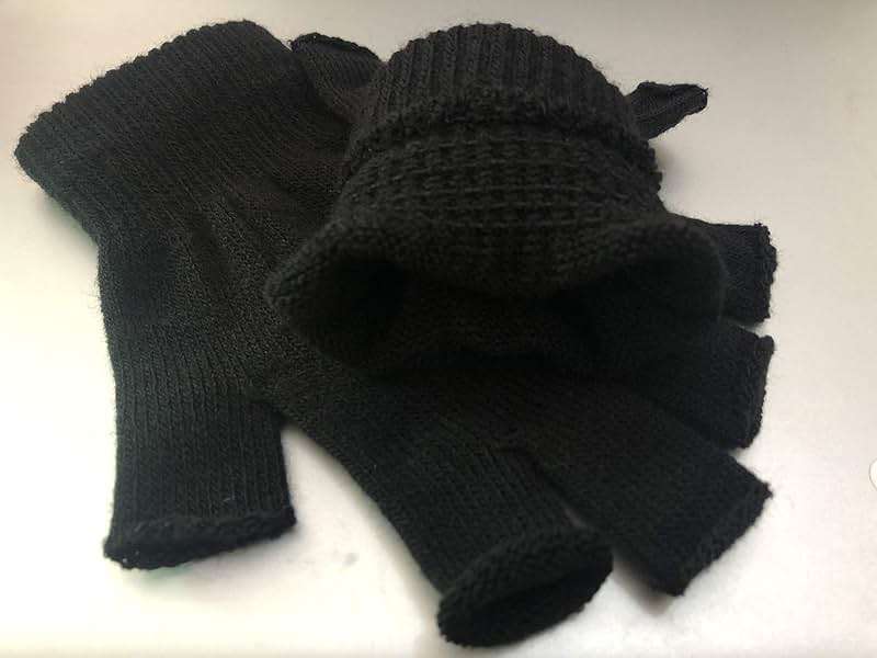 monochef Fingerless Gloves Half Finger Winter Warm Knit Thermal Working Running Biking Driving Typing Men Women Black - Image 5