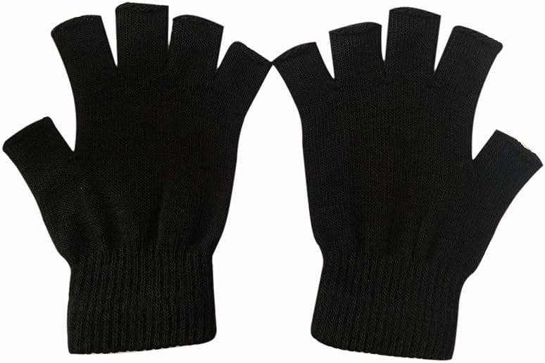 monochef Fingerless Gloves Half Finger Winter Warm Knit Thermal Working Running Biking Driving Typing Men Women Black - Image 7