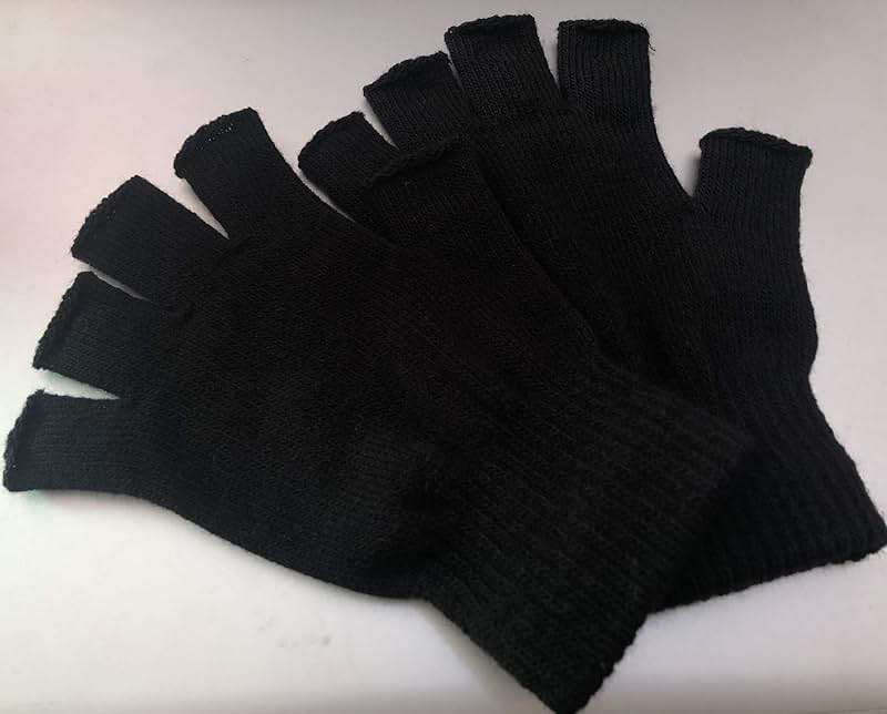 monochef Fingerless Gloves Half Finger Winter Warm Knit Thermal Working Running Biking Driving Typing Men Women Black - Image 8