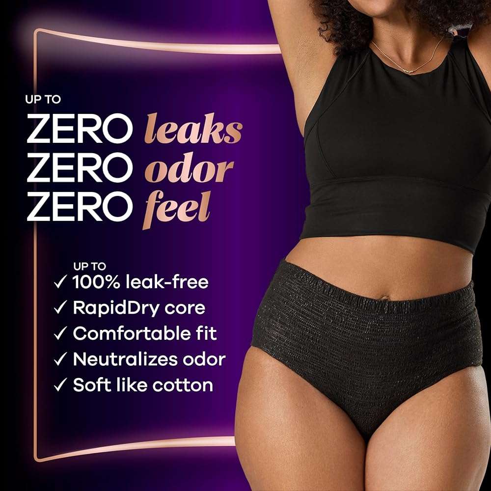 Always Discreet Boutique Incontinence and Postpartum Underwear for Women, Maximum Protection, Large, Black, 10 Count - Image 2