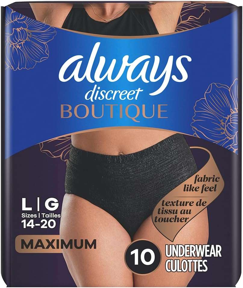 Always Discreet Boutique Incontinence and Postpartum Underwear for Women, Maximum Protection, Large, Black, 10 Count - Image 10