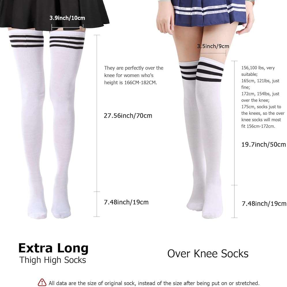 DRESHOW 3 Pairs Thigh High Socks Striped Over Knee Thin Tights Long Stocking Knee High Leg Warmer - Image 8