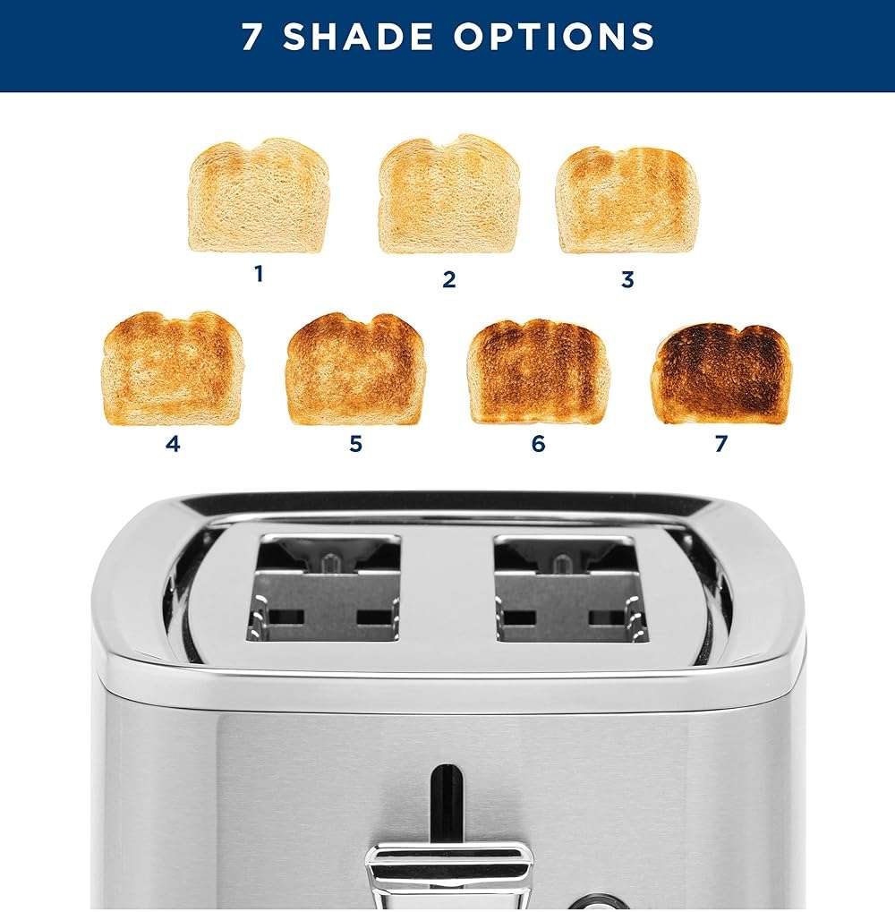 GE 2 Slice Stainless Steel Toaster, Extra Wide Slots for Toasting Bagels, Breads, Waffles & More, 7 Adjustable Shade Settings, Removable Crumb Tray, Countertop Kitchen Essentials, 850 Watts - Image 6