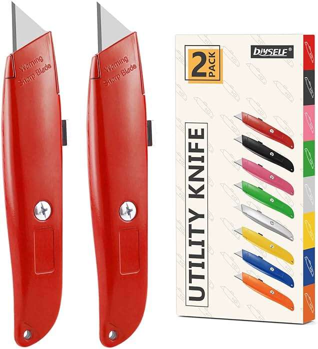 DIYSELF 2Pack Utility Knife Box Cutter Retractable Razor Blade Heavy Duty Box Cutters Knife PVC Pipe Cutter (Red) - Image 1