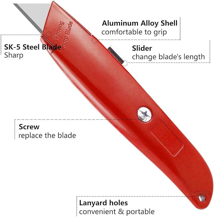 DIYSELF 2Pack Utility Knife Box Cutter Retractable Razor Blade Heavy Duty Box Cutters Knife PVC Pipe Cutter (Red) - Image 5